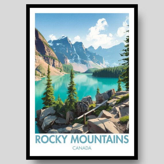 Rocky Mountains Canada Alpine Lake Illustrated National Park Poster