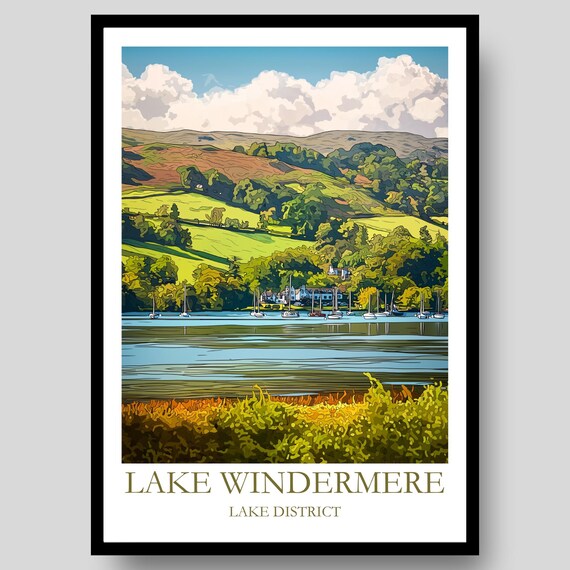 Lake Windermere Lake District Sailboats Rolling Fells Travel Poster