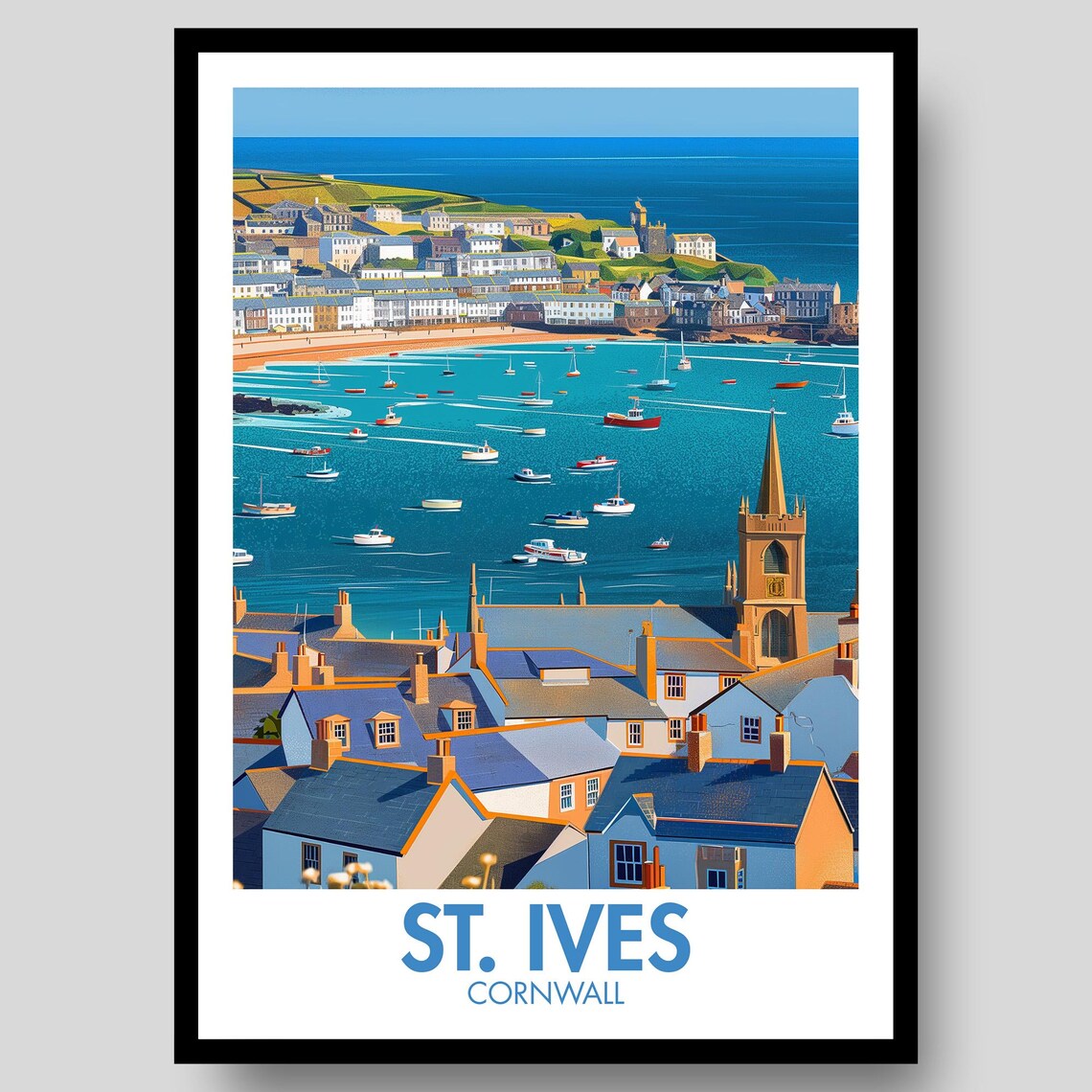 St Ives Poster, Cornwall Coastal Art Print