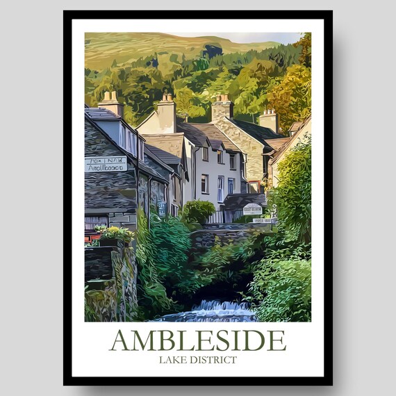 Ambleside Lake District Cottages Waterfall Beck Village Travel Poster