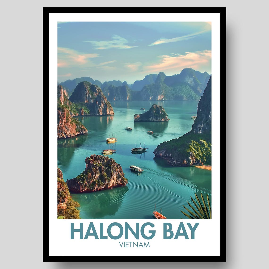 Halong Bay Vietnam Limestone Islands And Boats Travel Poster
