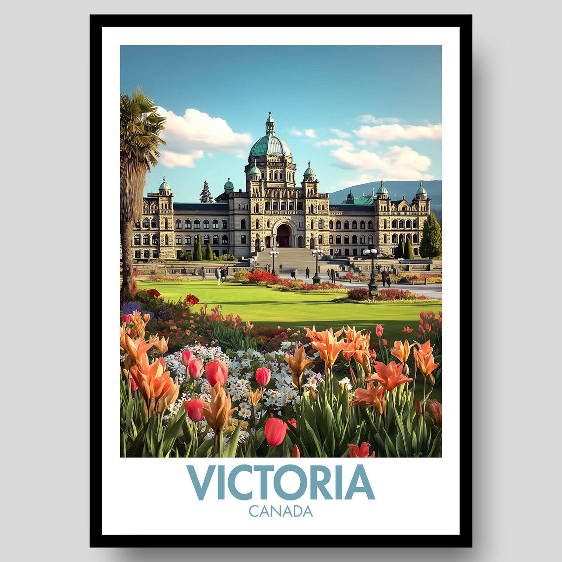 Victoria Canada Parliament Buildings Flower Gardens Photo Poster
