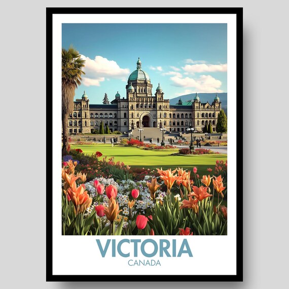 Victoria Canada Parliament Buildings Flower Gardens Photo Poster