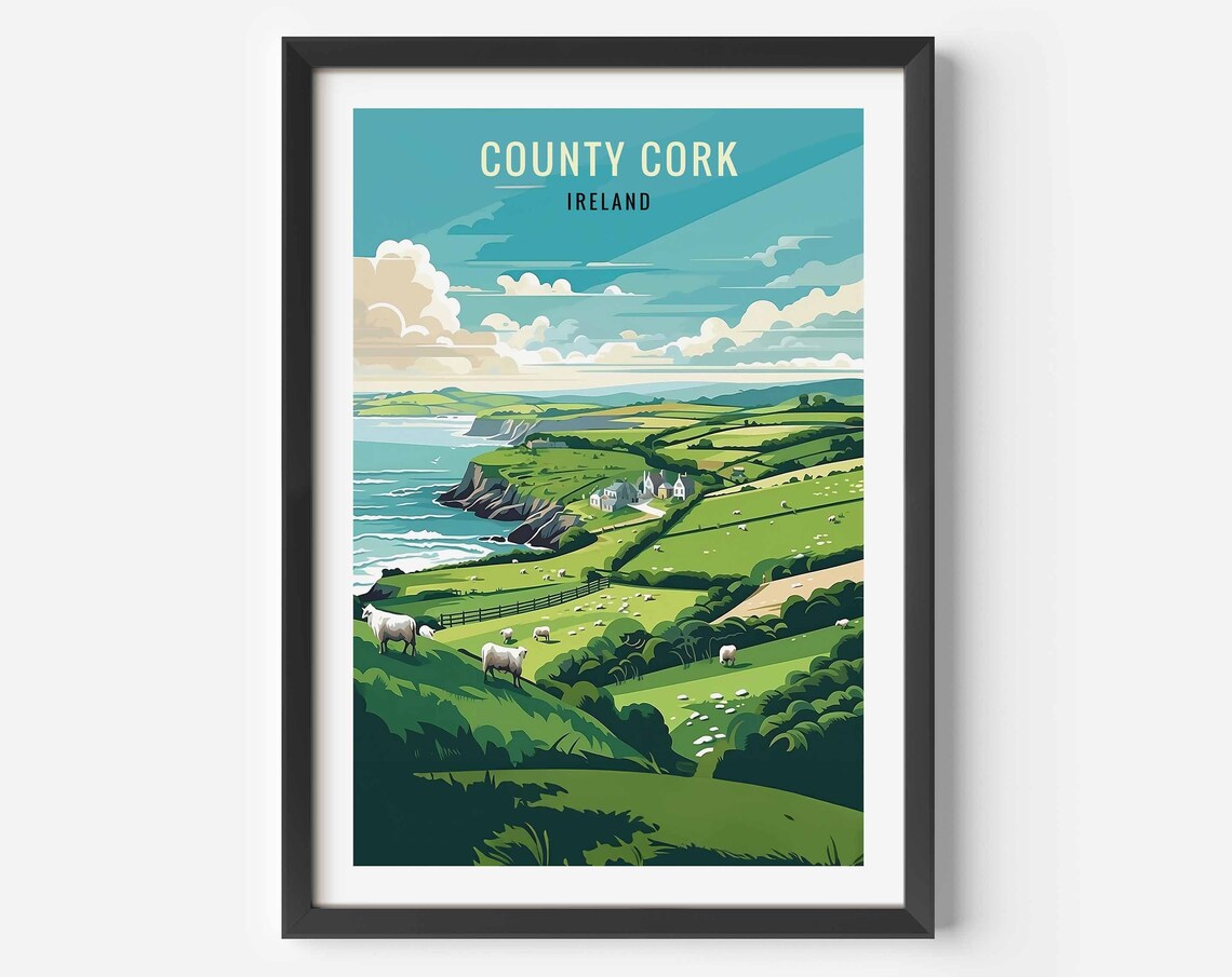 County Cork Ireland Travel Poster, Cork Illustration