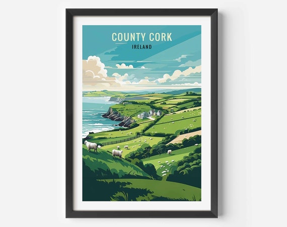County Cork Ireland Travel Poster, Cork Illustration