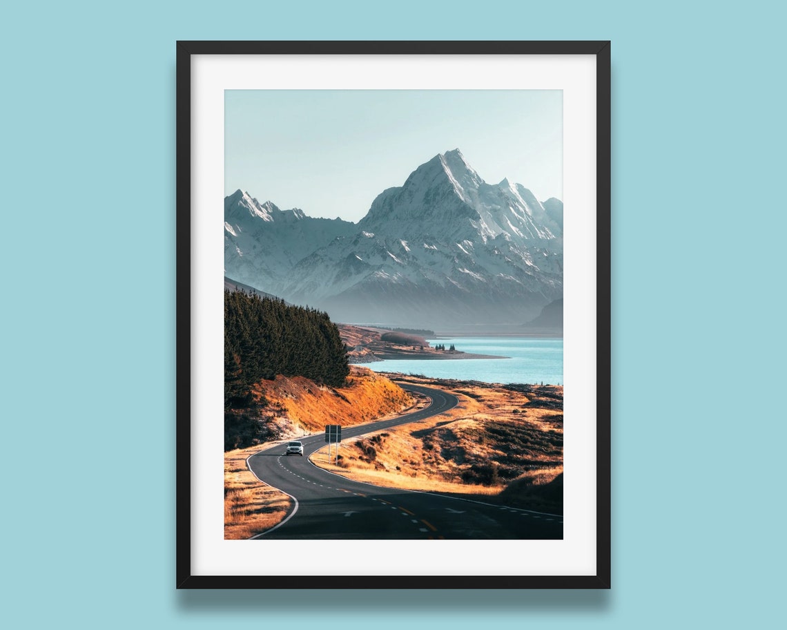 Mt Cook New Zealand Alpine Road Lake Mountain View Photography Poster