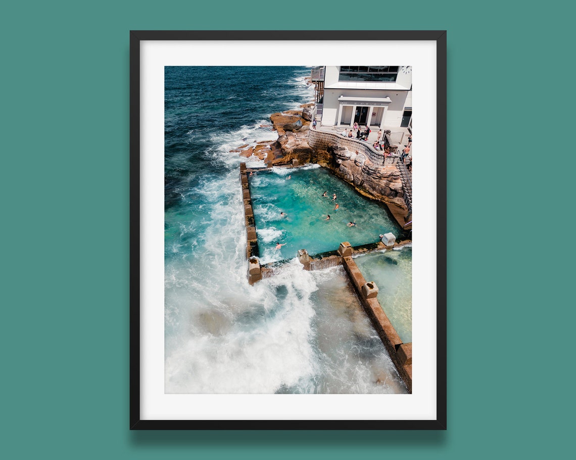 Coogee Rock Pool Ocean Waves Aerial Sydney Coast Photography Poster