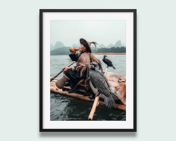 Chinese Cormorant Fisherman Art Print, Yangshuo China