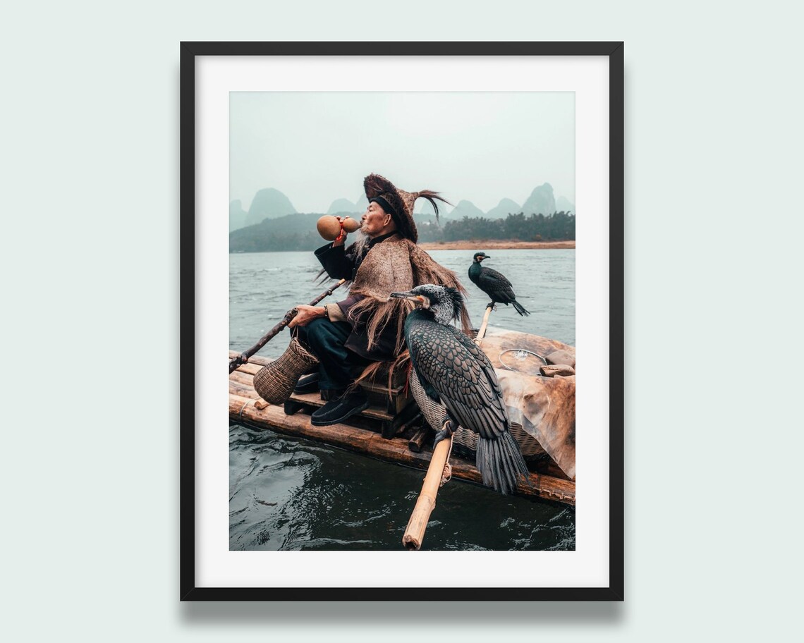 Chinese Cormorant Fisherman Art Print, Yangshuo China