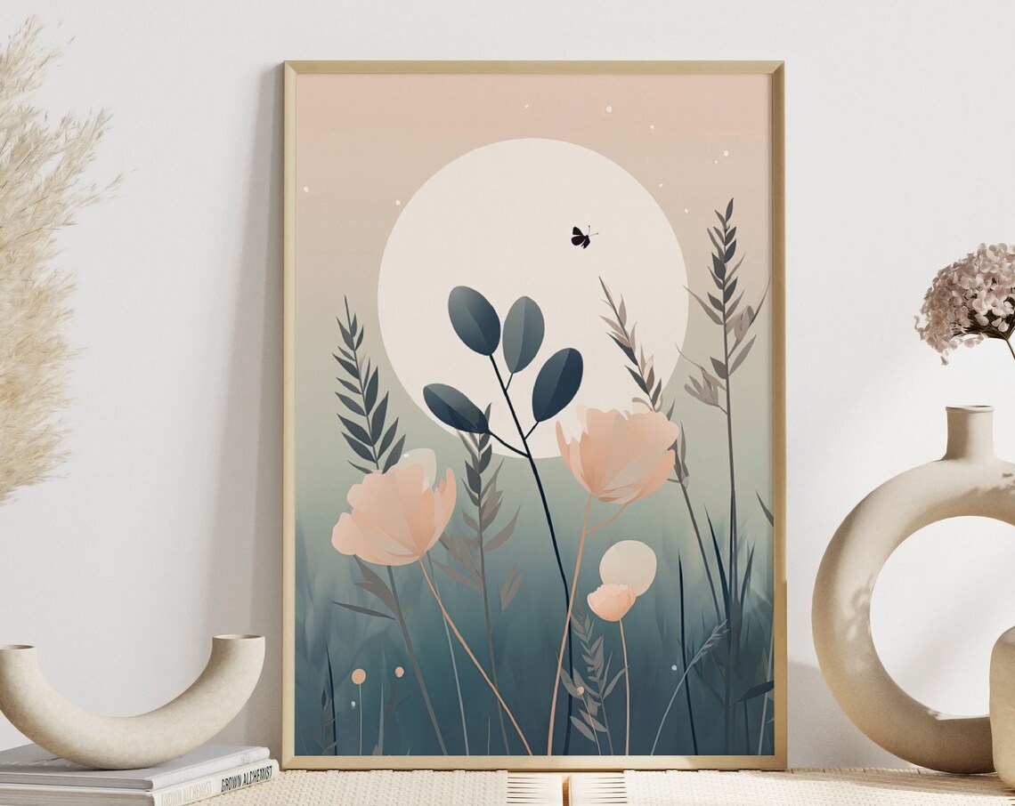 Scandinavian Flower Art Print, Modern Living Room Decor