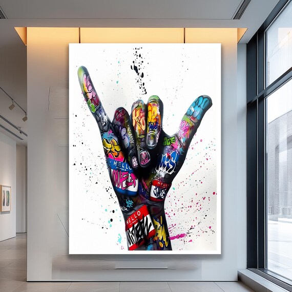 Graffiti Rock On Hand Sign Colorful Street Art Statement Poster