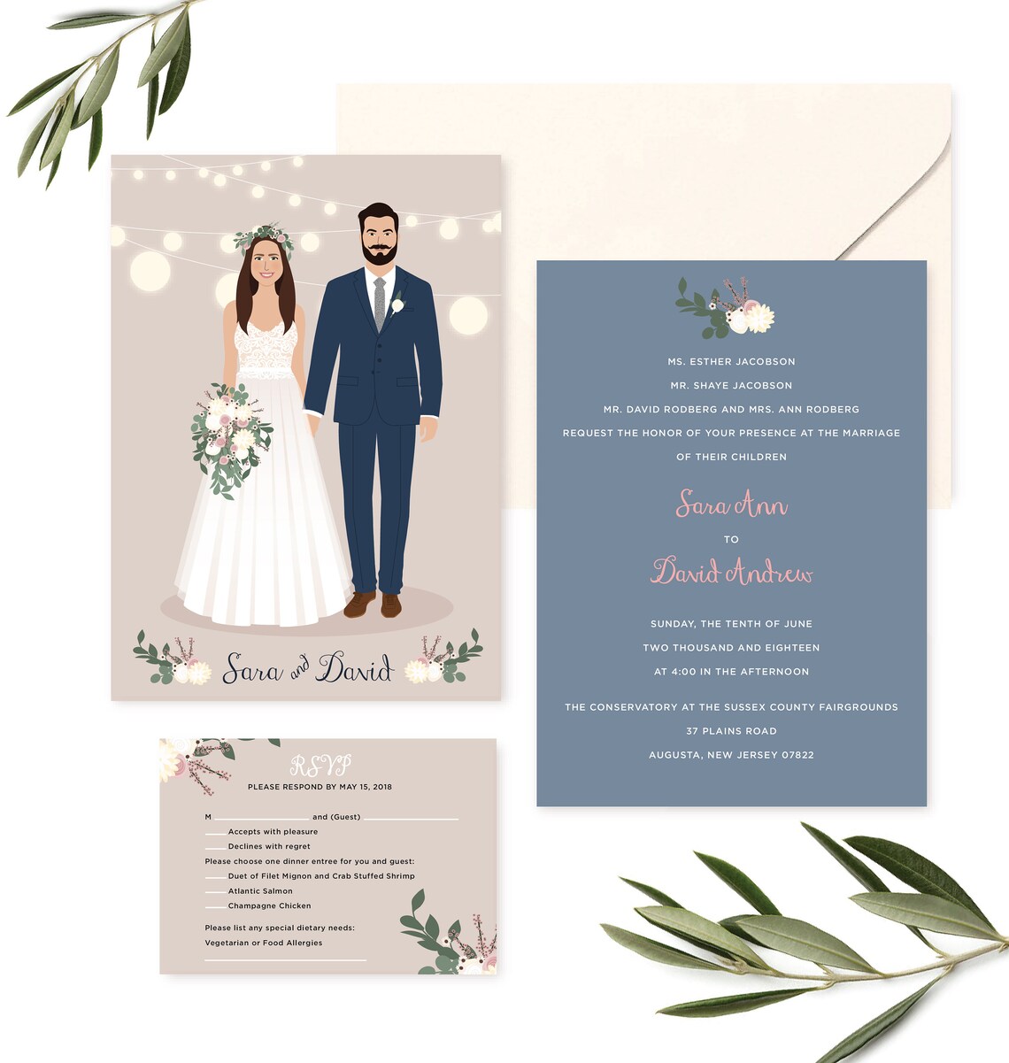 Custom Wedding Invitation, Custom Couple Portrait - Image 2