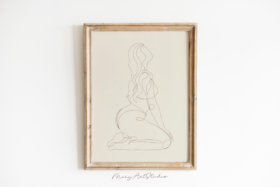 Graceful Seated Woman With Long Hair Minimalist Line Art Poster