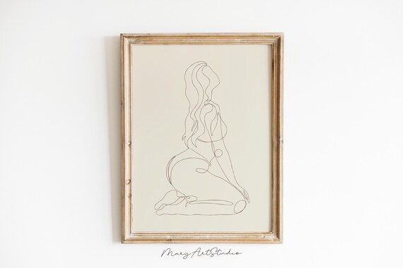 Graceful Seated Woman With Long Hair Minimalist Line Art Poster