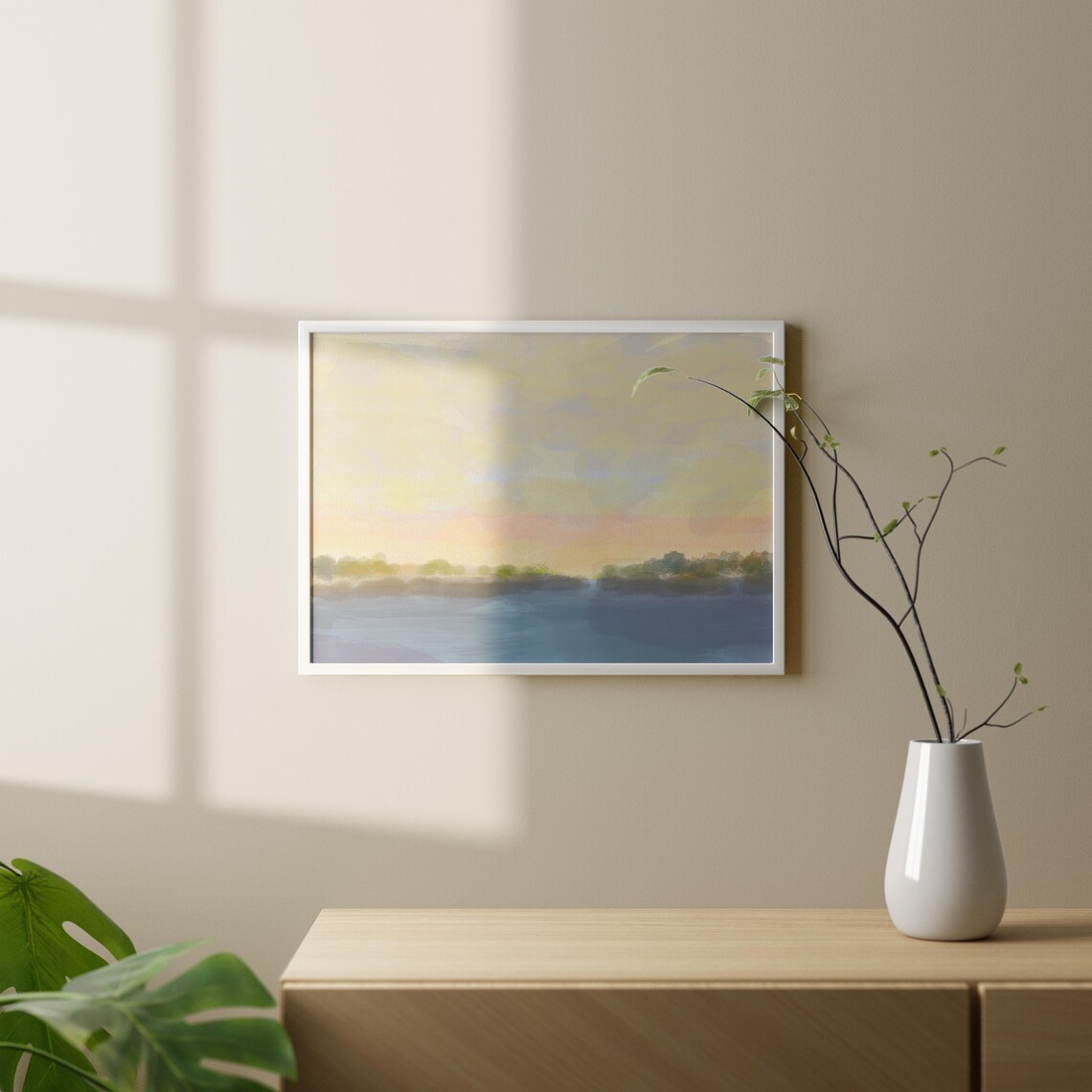 Neutral Lake Watercolor Art Print, Nature Landscape - Image 3