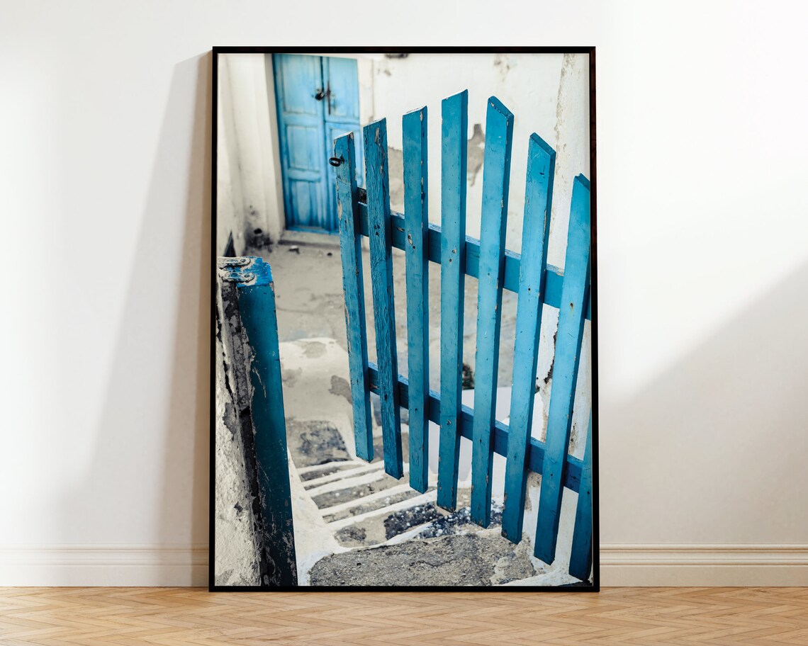 Blue Door Print, Santorini Greece Travel Poster