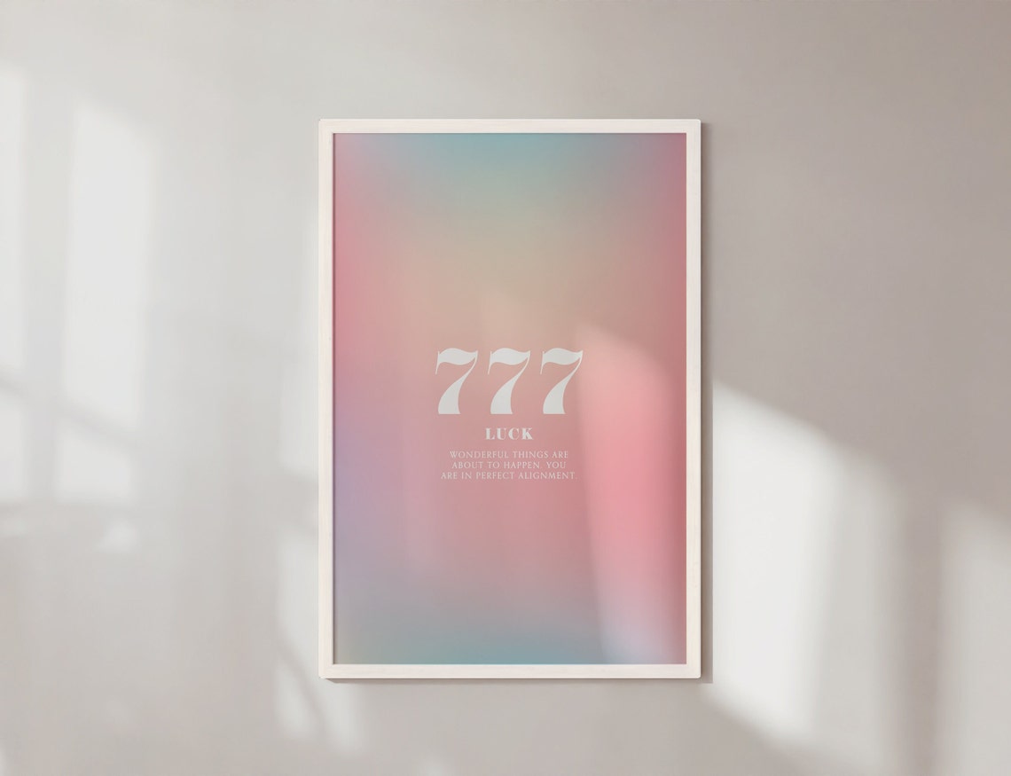 Angel Number 777 Luck Pastel Rainbow Aura Gradient Design Poster - Image 2