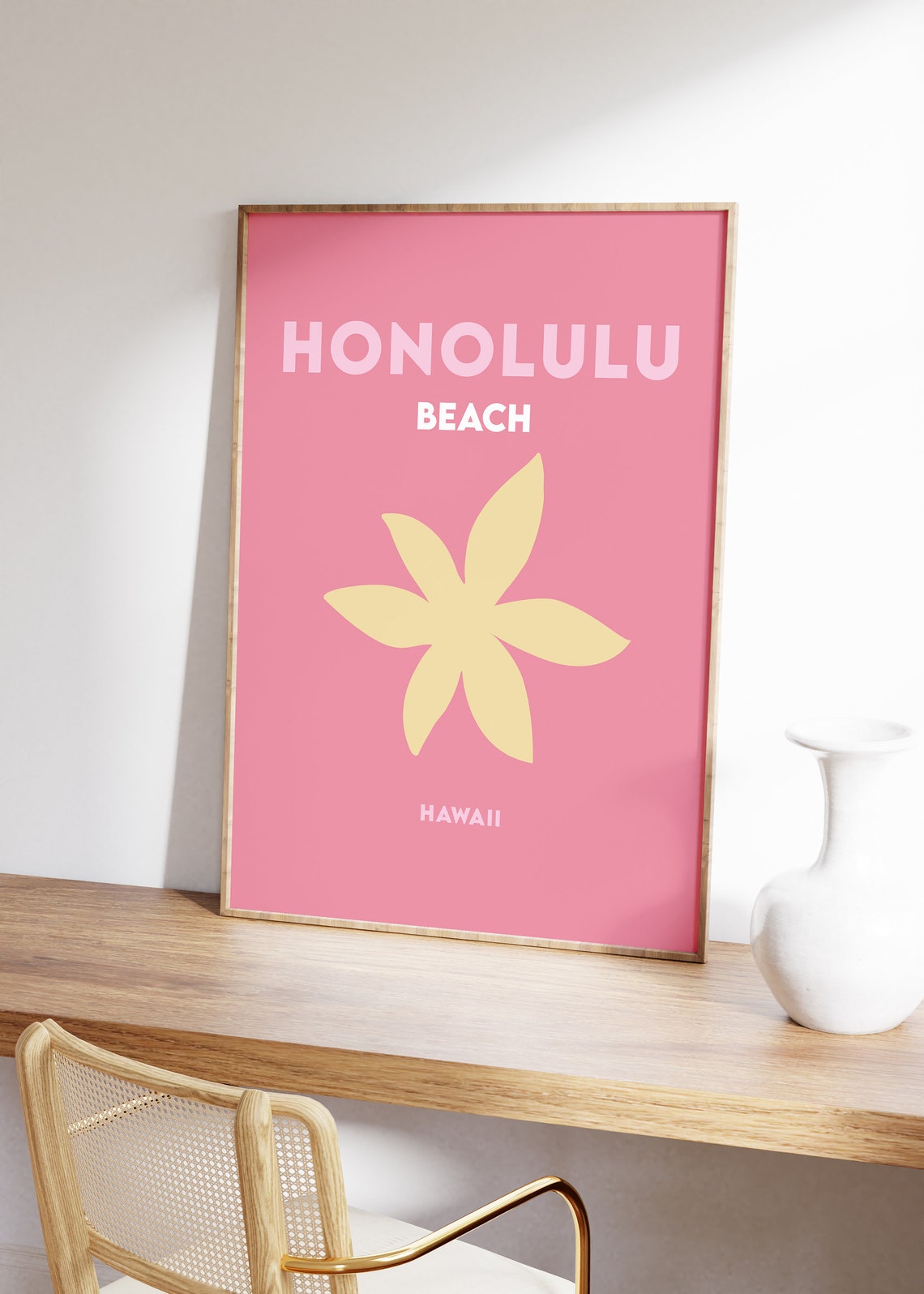 Honolulu Beach Hawaii Coral Pink Flower Starfish Travel Poster - Image 5