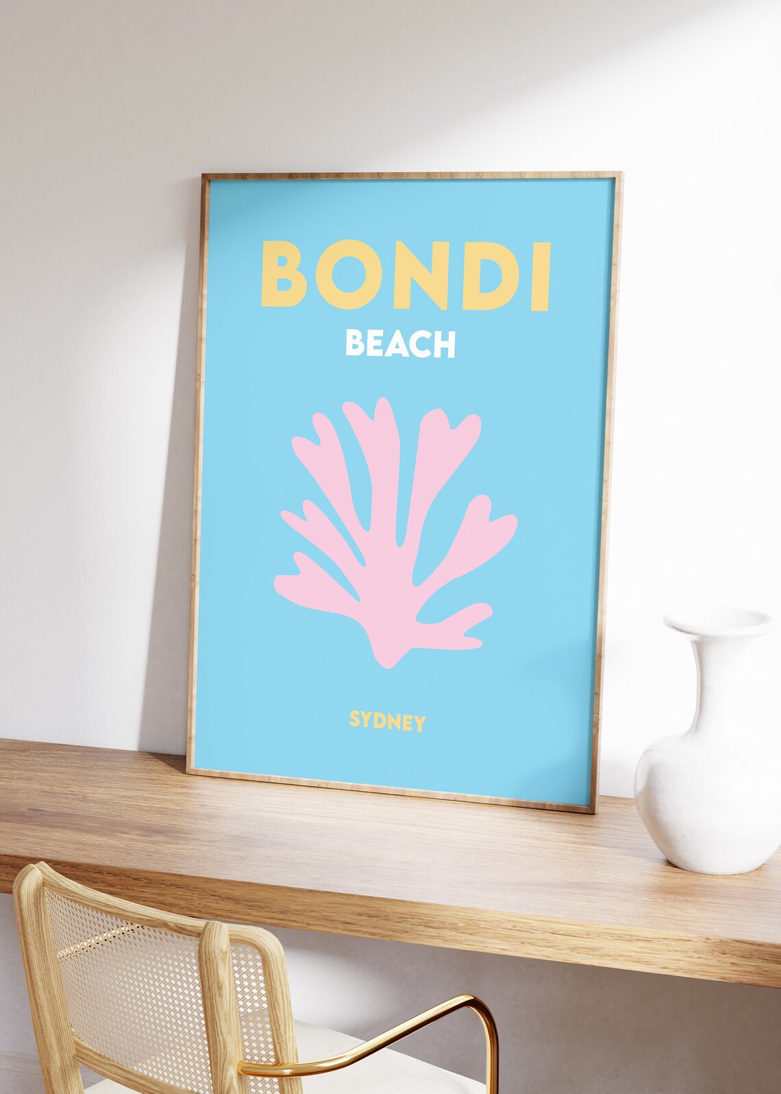 Bondi Beach Sydney Minimalist Light Blue Pink Coral Travel Poster - Image 2