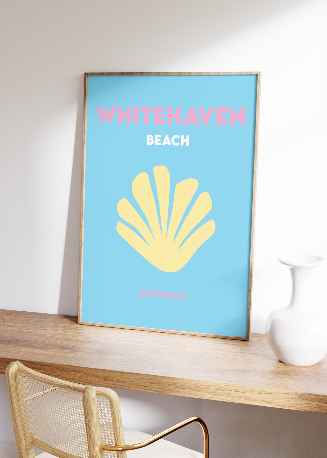Whitehaven Beach Australia Blue Yellow Seashell Travel Poster - Image 5