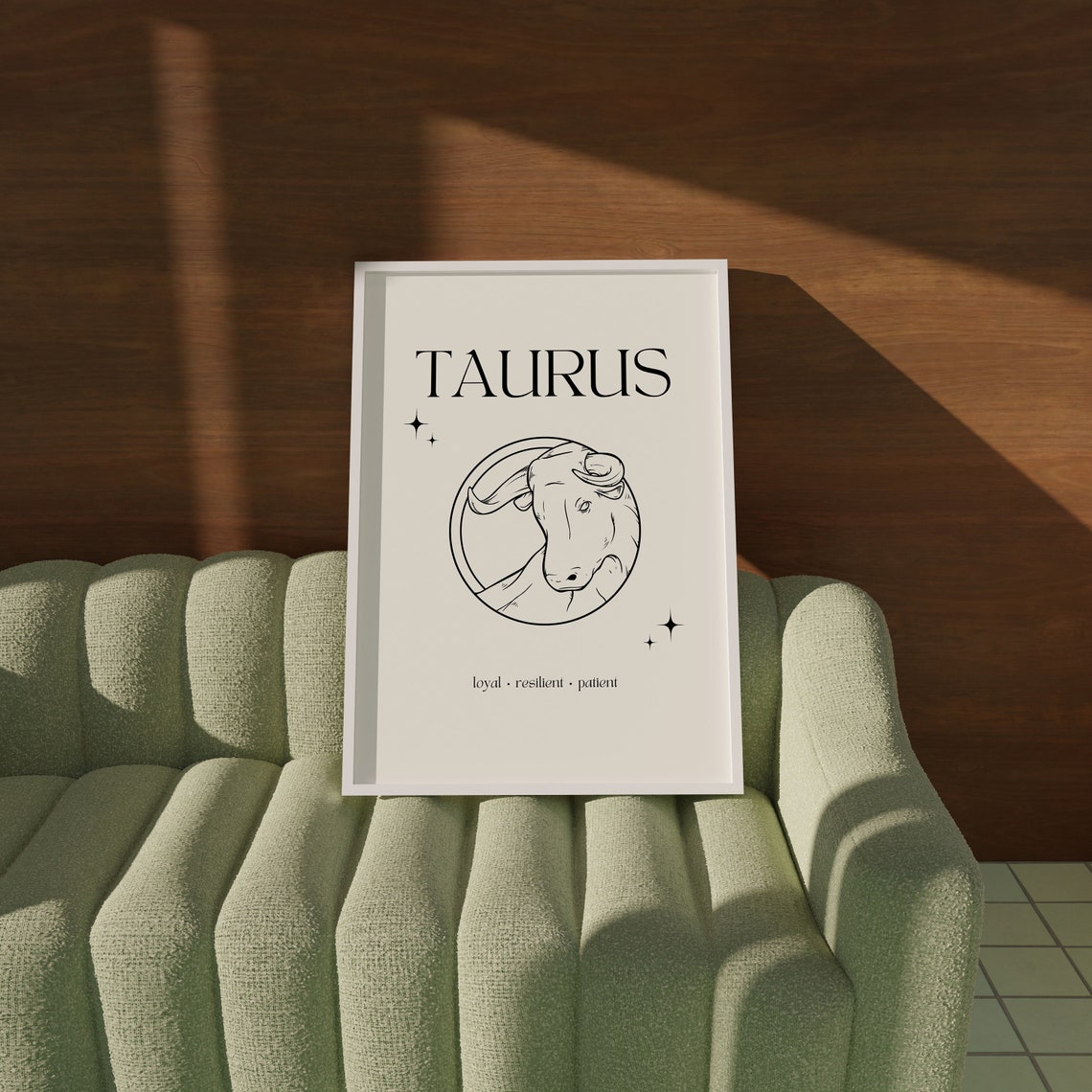 Taurus Zodiac Sign Minimalist Bull Circle Line Art Cream Poster - Image 2