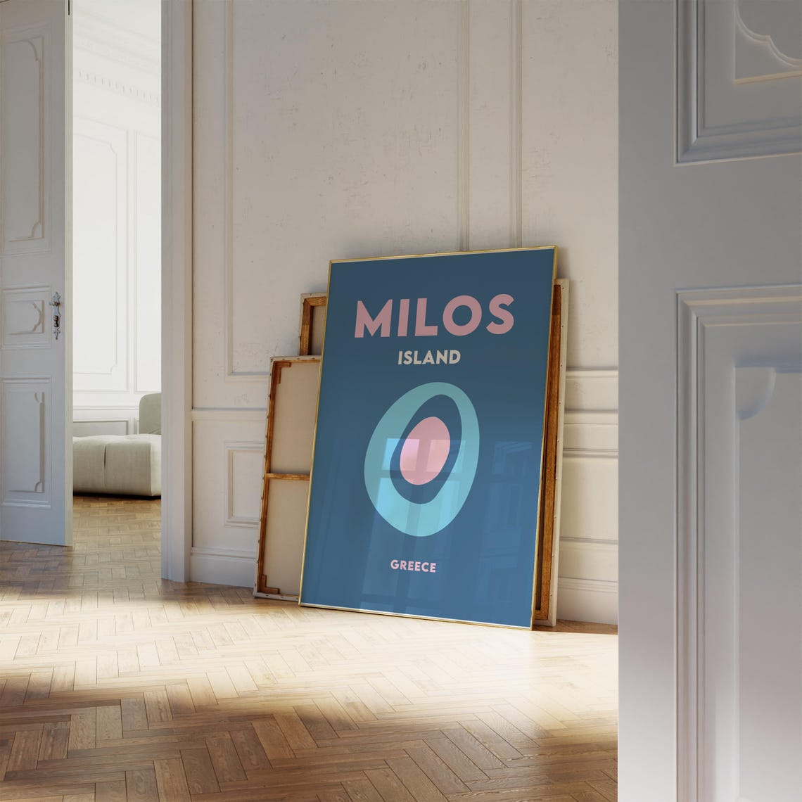 Milos Island Greece Blue Abstract Oval Minimalist Travel Poster - Image 3