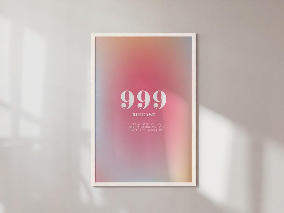 Angel Number 999 Release Pink Orange Aura Gradient Design Poster - Image 2