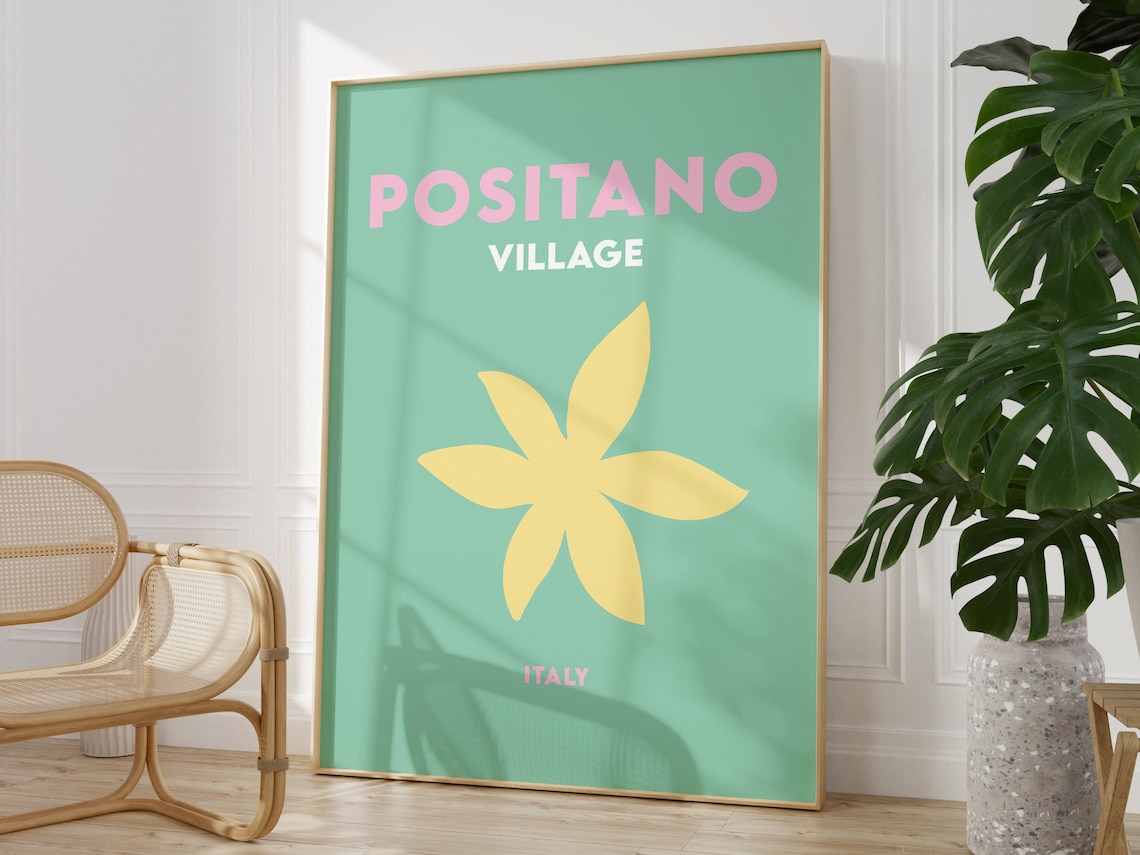 Positano Village Italy Green Floral Minimalist Travel Poster - Image 3