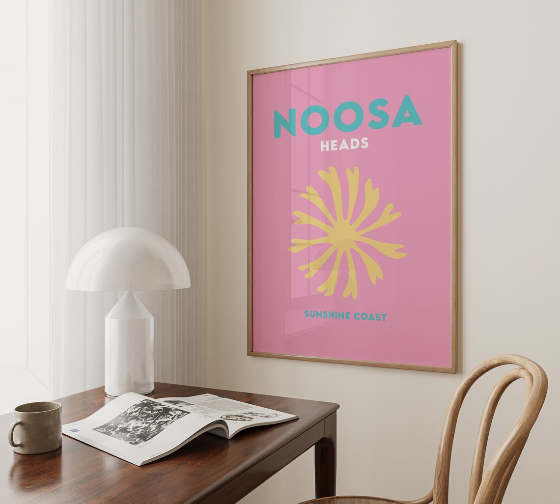 Noosa Heads Sunshine Coast Pink Yellow Sunburst Travel Poster - Image 4