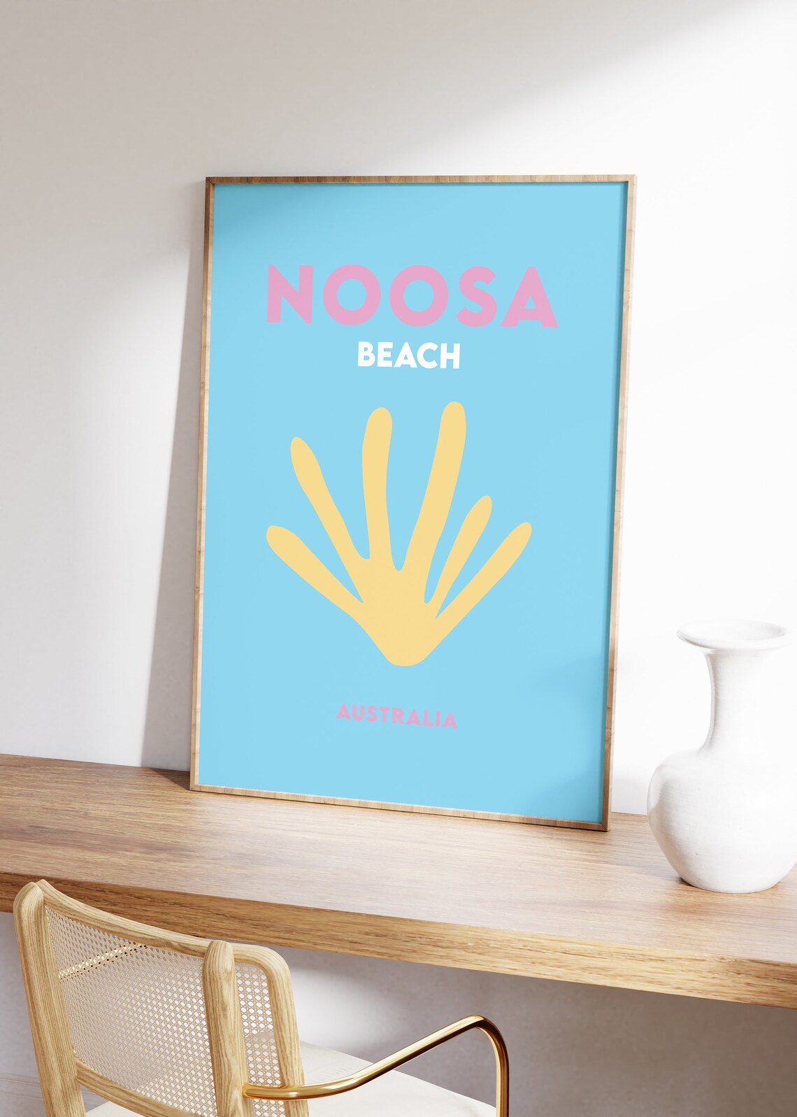 Noosa Beach Australia Blue with Yellow Seashell Travel Poster - Image 4