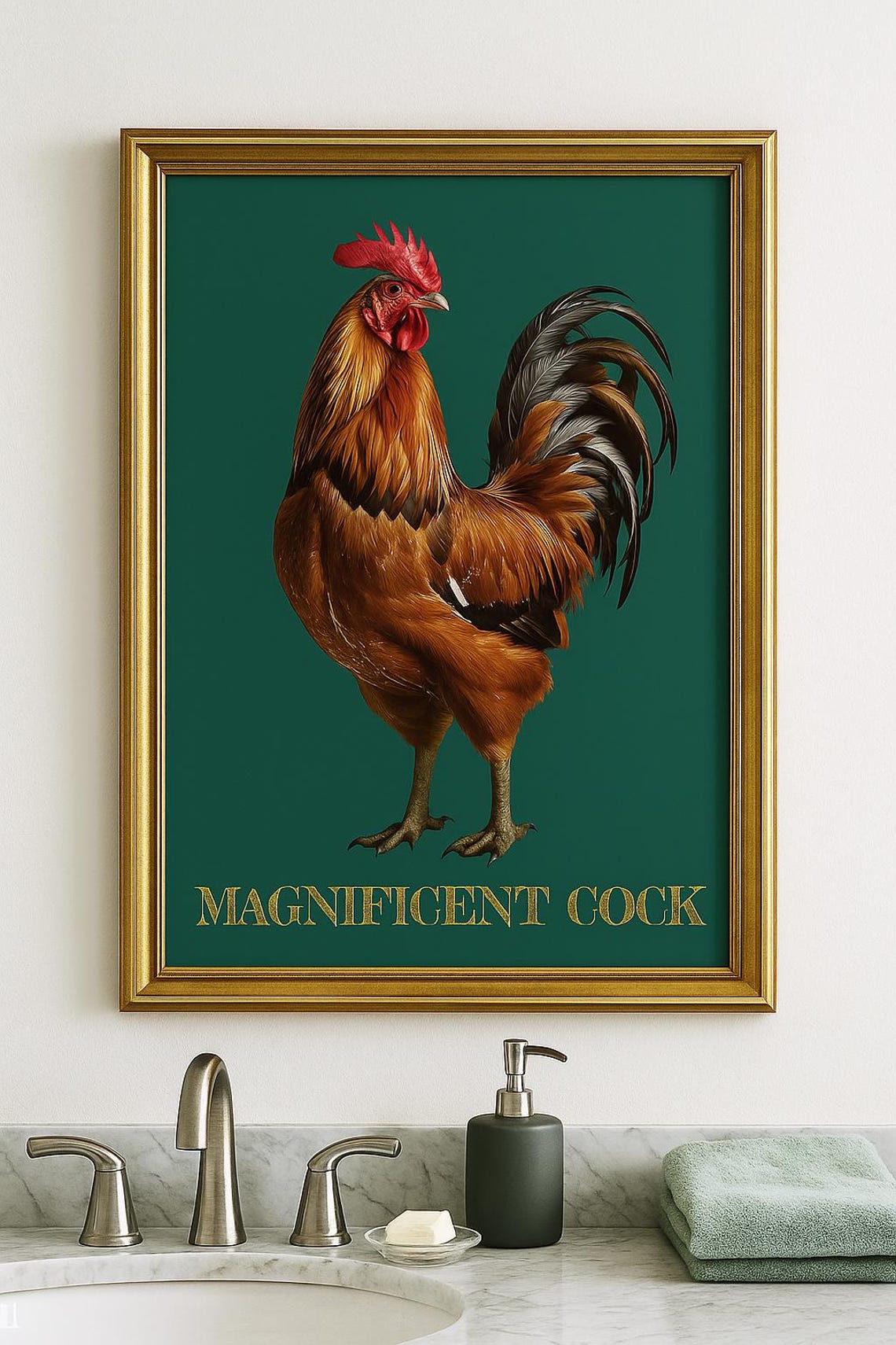 Magnificent Cock Rooster Funny Cheeky Bathroom Humor Poster Gift