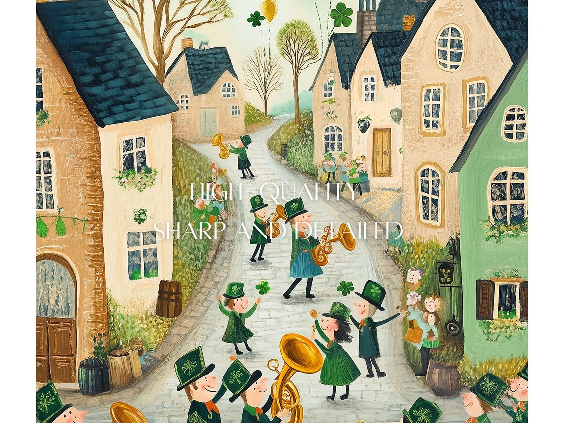 St Patrick's Day Parade Street Musicians Cobblestone Scene Poster - Image 3