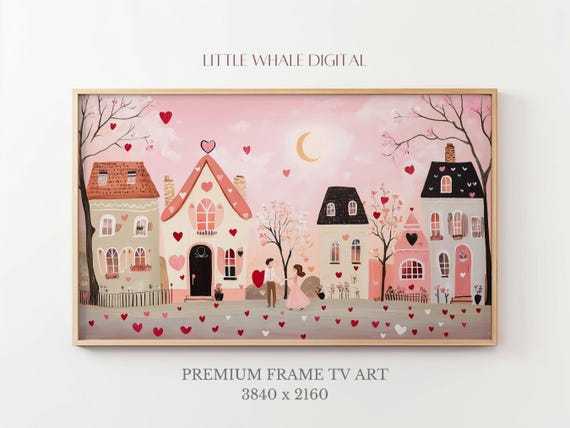 Valentines Day Frame Tv Art Pink Valentine Town Art Cute Town Art Romantic Love Decor Anniversary Gift Wedding Decor