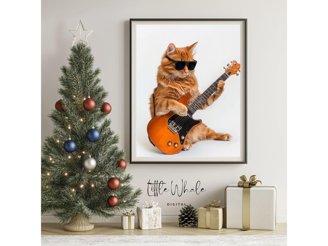 Funny Orange Cat Playing Electric Guitar Wearing Sunglasses Poster - Image 3