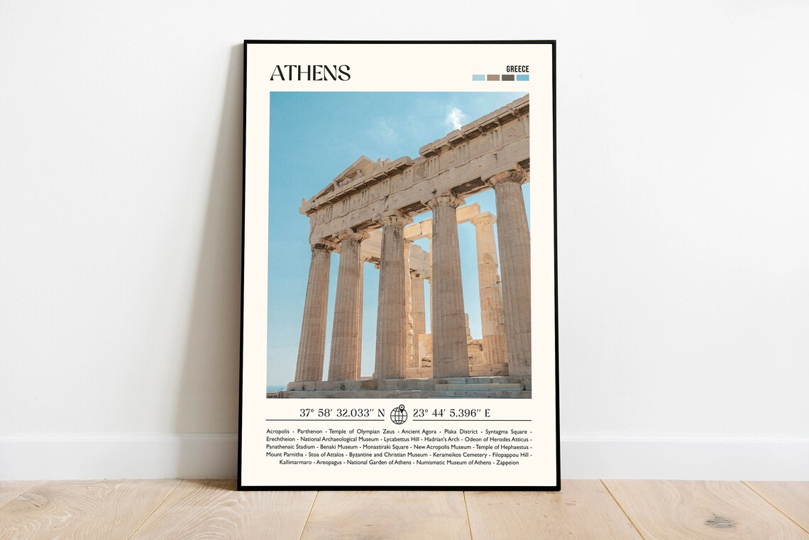 Athens Greece Photo Travel Poster Parthenon at the Acropolis Landmark