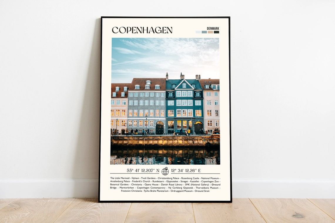 Copenhagen Denmark Nyhavn Waterfront Vintage Style Travel Poster