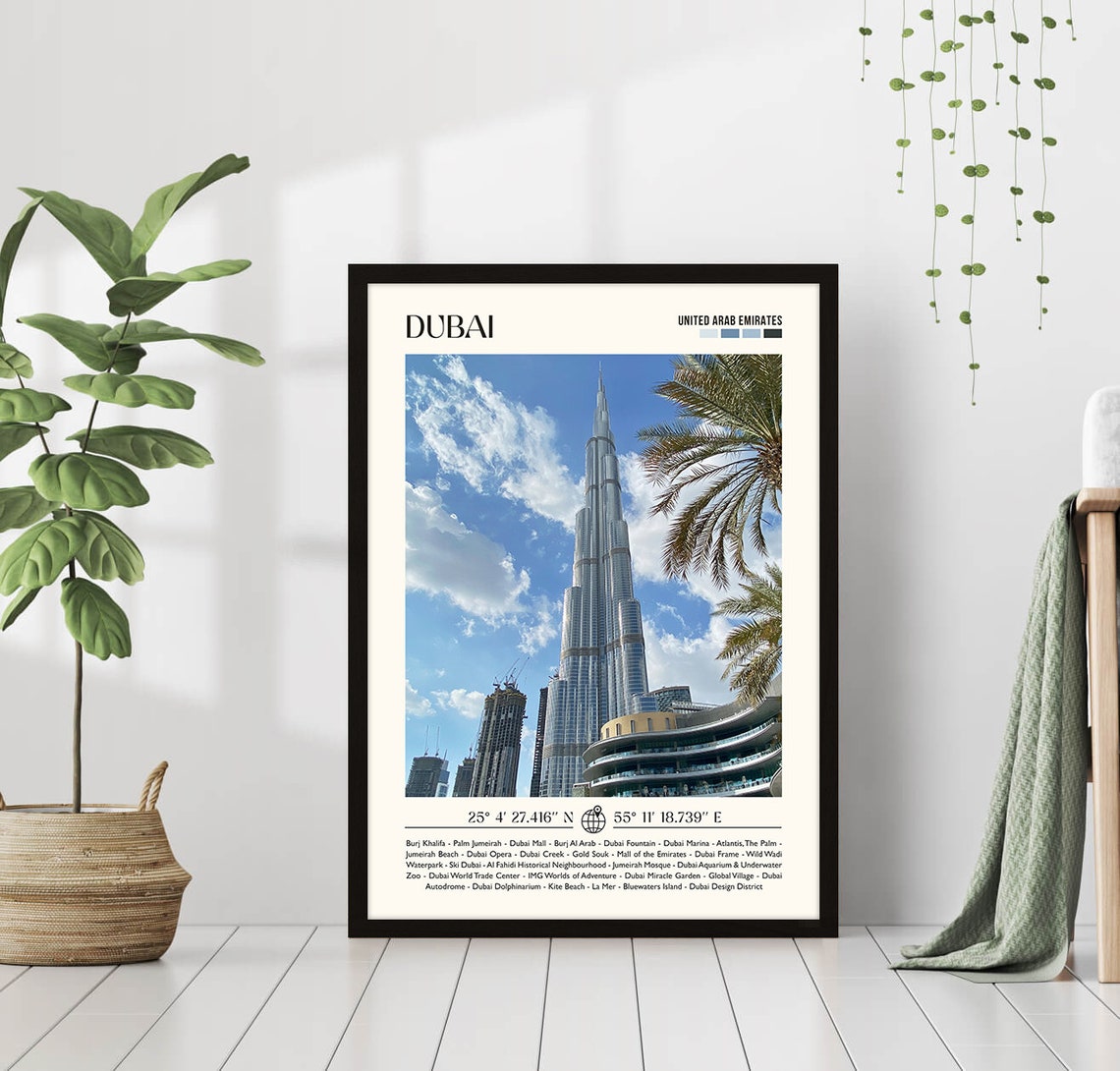 Dubai UAE Photo Travel Poster Burj Khalifa Skyscraper Daytime View
