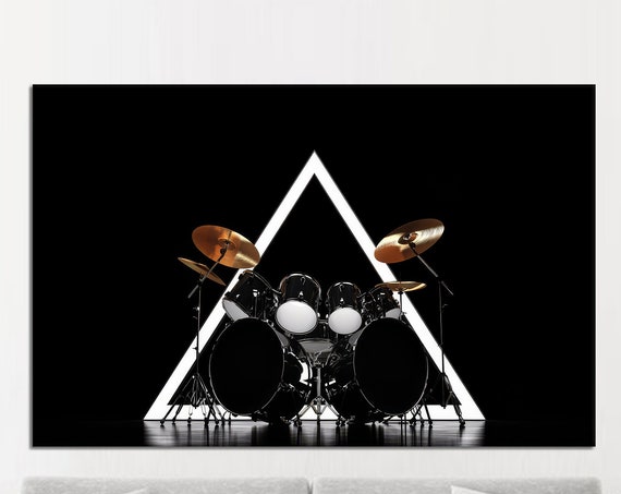 Drum Set Canvas Art Modern Triangle Music Room Decor