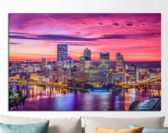 Pittsburgh Skyline Canvas Art Night Cityscape Wall Decor