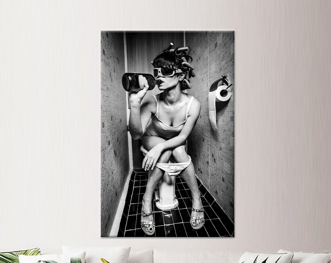 Girl Drinking On Toilet Modern Art Print