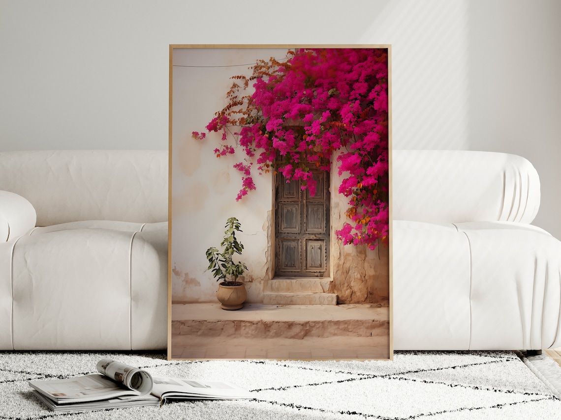 Bougainvillea Plant Pink Flower Painting Greece Art Print