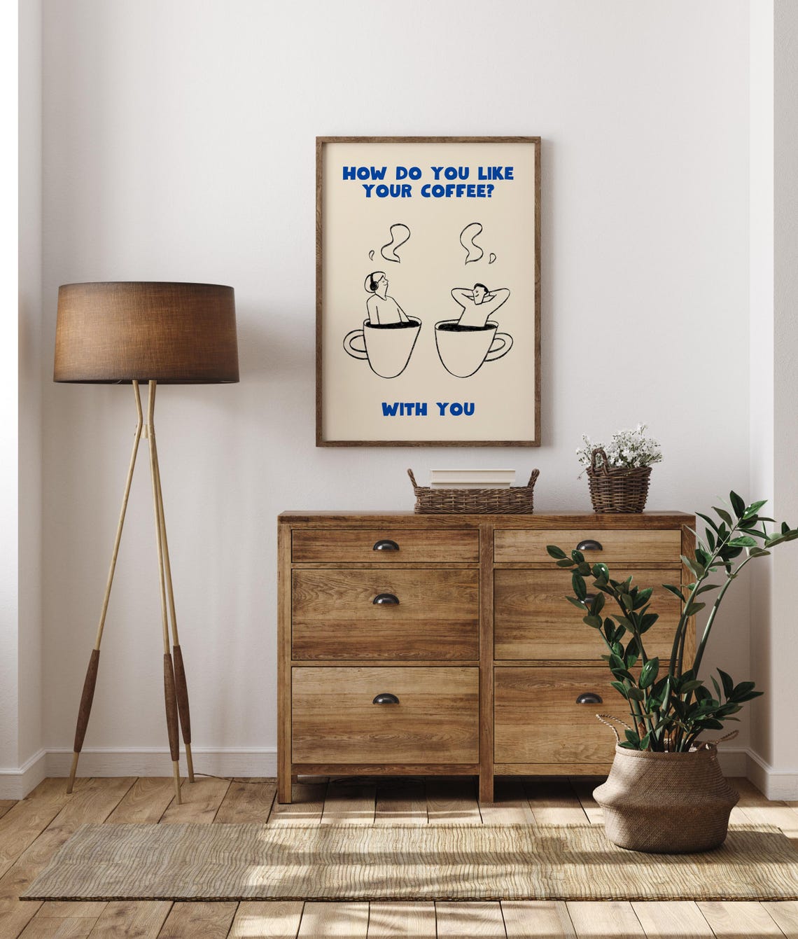 How Do You Like Your Coffee With You Blue Line Art Couples Poster