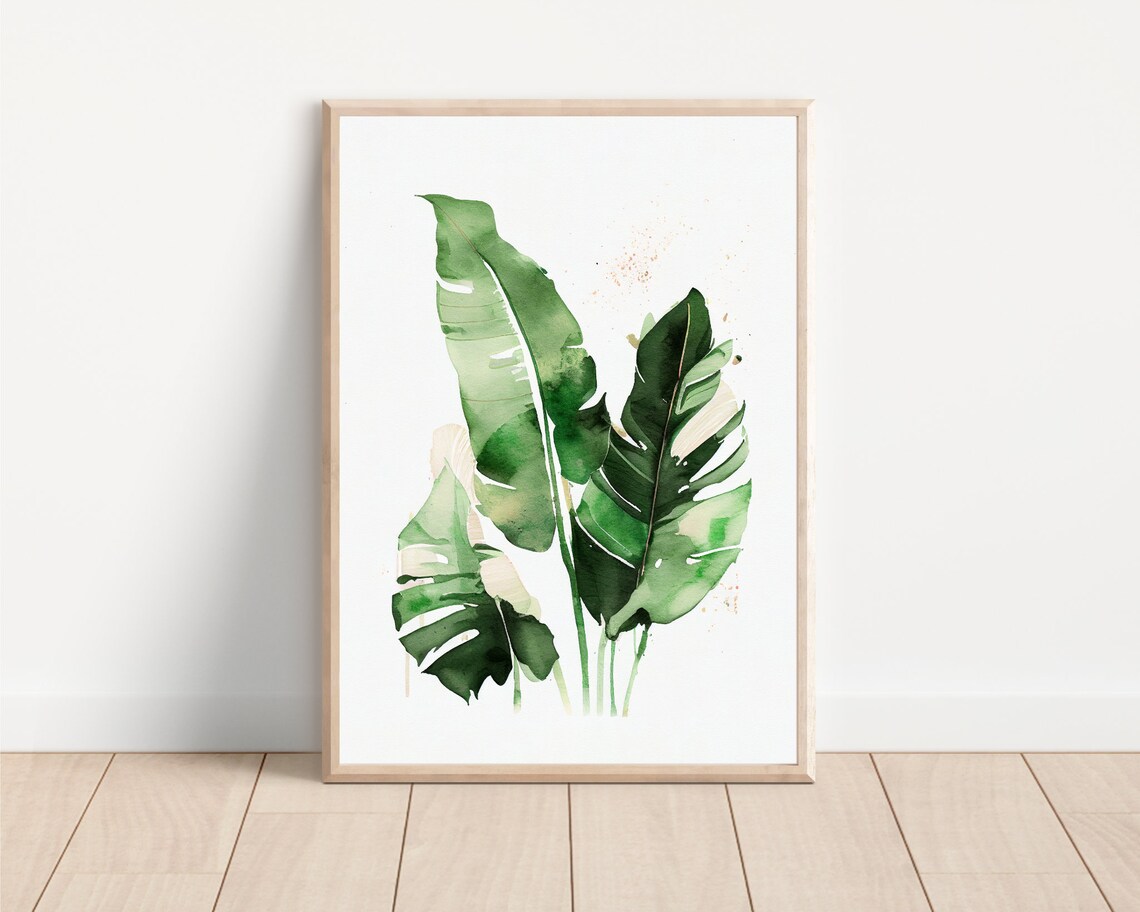 Banana Leaf Watercolor Tropical Art Print, Boho Style