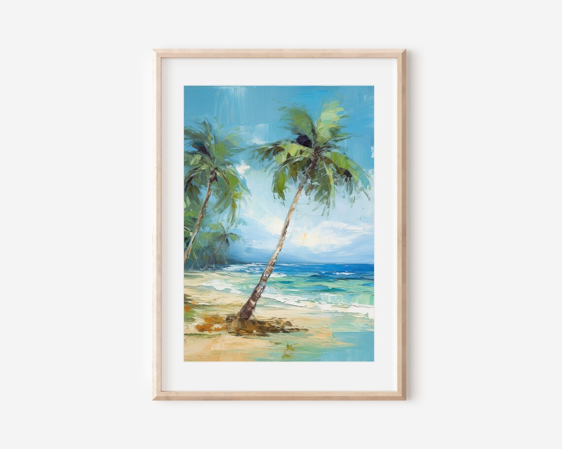 Beach Oil Painting, Palm Tree Tropical Art Print