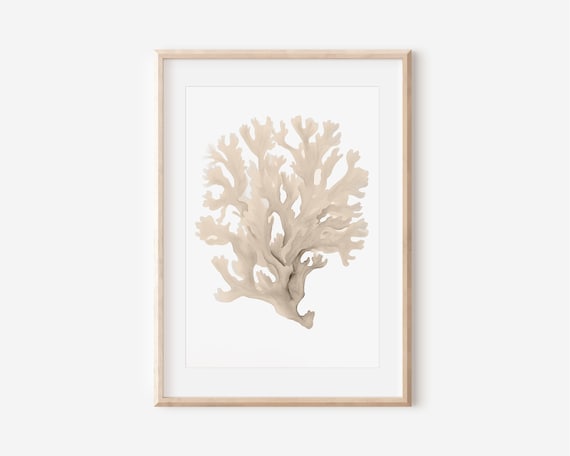 Watercolor Coral Print Beige Coastal Wall Decor Minimalist Art Modern Ocean Painting Simple Coral Design Beige Ecru Neutral Color Art