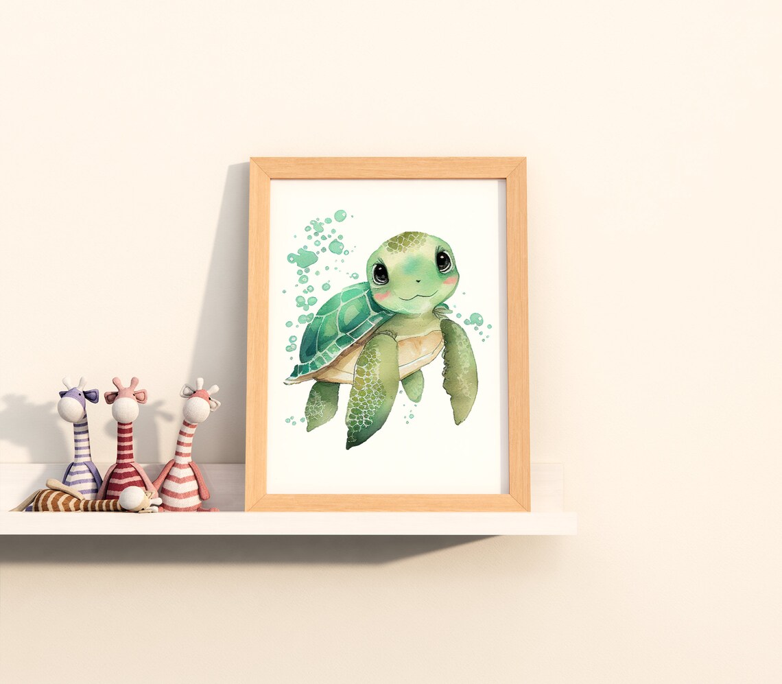 Watercolor Sea Turtle Nursery Art Print, Kawaii