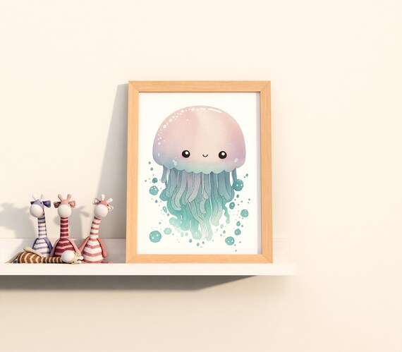 Watercolor Nursery Kawaii Jellyfish Cute Nursery Animal Art Baby Animal Nursery Painting Art For Babies Gifts For Newborns
