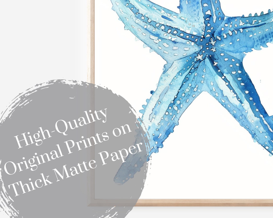 Blue Starfish Watercolor Minimalist Ocean Sea Animal Wall Art Poster - Image 4