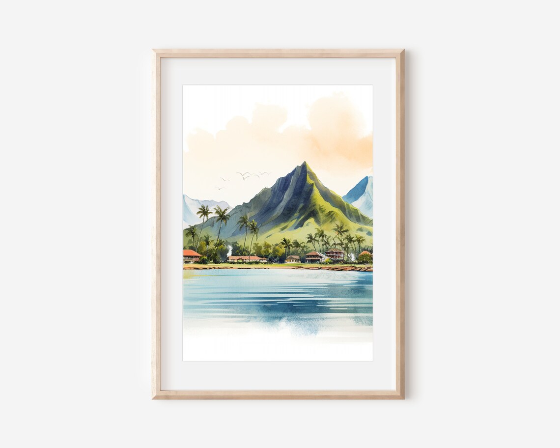 Hawaiian Paradise Watercolor Tropical Landscape Art Print
