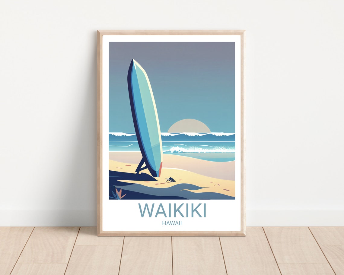 Waikiki Travel Print Hawaii Artwork Island Art Hawaii Poster Travel Poster Minimalist Art Surfer Art Travel Artwork Hawaii Print
